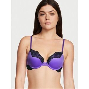 Victoria's Secret Very Sexy ExtremeLift Push Up Bra Size 34C Lavender Satin Lace